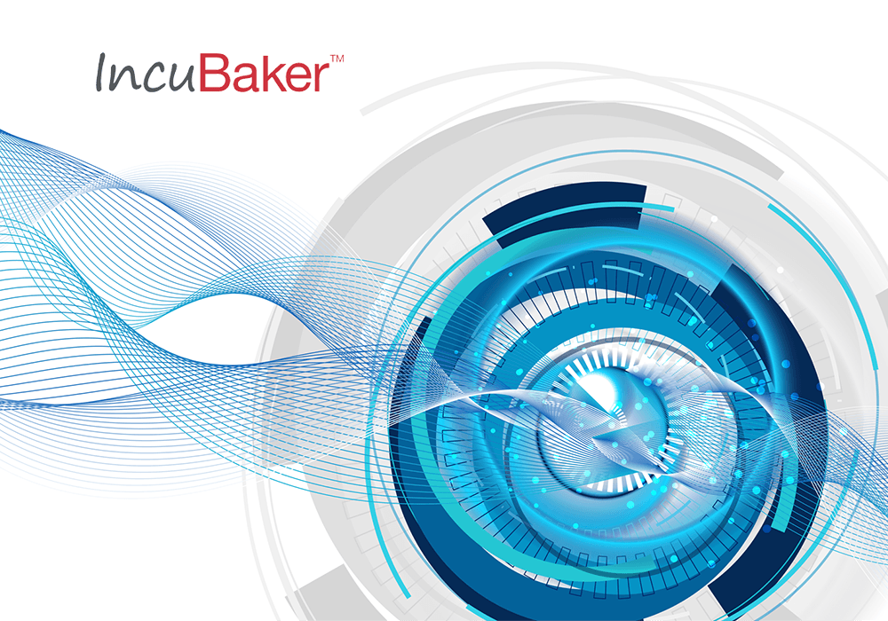 IncuBaker logo and concept of big data or digital transformation technology background